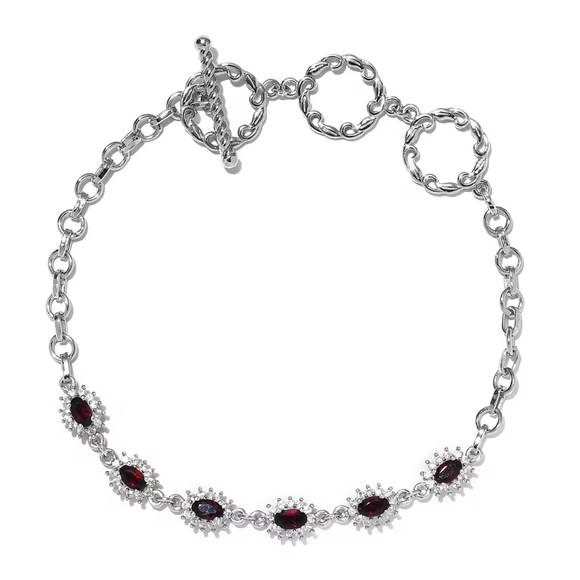 Anthill Garnet and White Zircon Toggle Clasp Bracelet in 925 Sterling Silver. - Picture 9 of 9